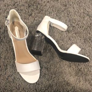Mark white ankle strap heels
